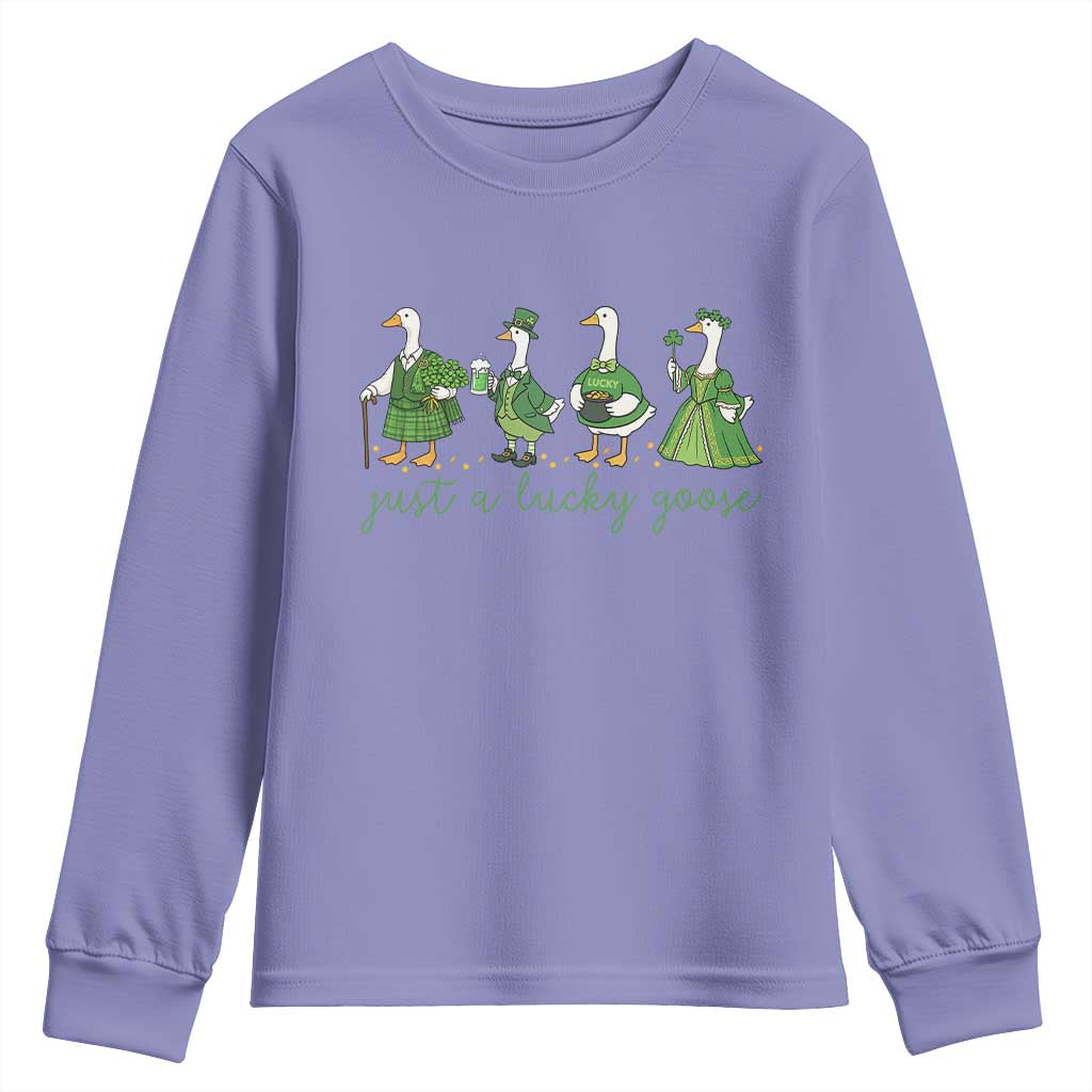 Just A Lucky Goose Youth Sweatshirt Funny St Patricks Day Irish Gift TS12 Violet Print Your Wear