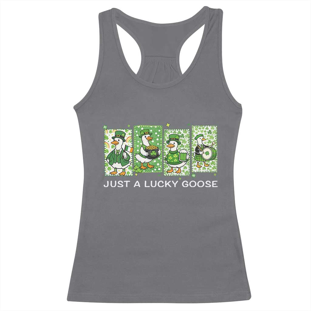 Just A Lucky Goose Racerback Tank Top Funny Irish Crew St Patricks Day TS12 Charcoal Print Your Wear