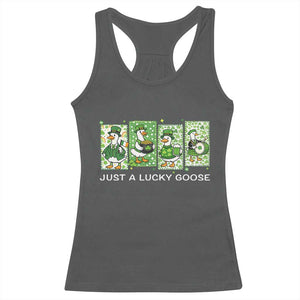 Just A Lucky Goose Racerback Tank Top Funny Irish Crew St Patricks Day TS12 Dark Heather Print Your Wear