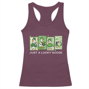 Just A Lucky Goose Racerback Tank Top Funny Irish Crew St Patricks Day TS12 Maroon Print Your Wear
