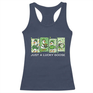 Just A Lucky Goose Racerback Tank Top Funny Irish Crew St Patricks Day TS12 Navy Print Your Wear