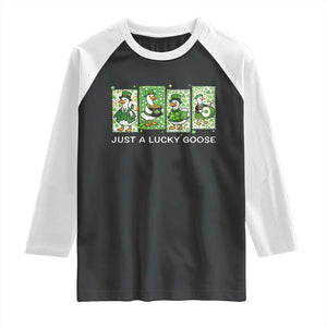 Just A Lucky Goose Raglan Shirt Funny Irish Crew St Patricks Day TS12 Black White Print Your Wear