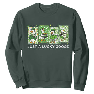 Just A Lucky Goose Sweatshirt Funny Irish Crew St Patricks Day TS12 Dark Forest Green Print Your Wear