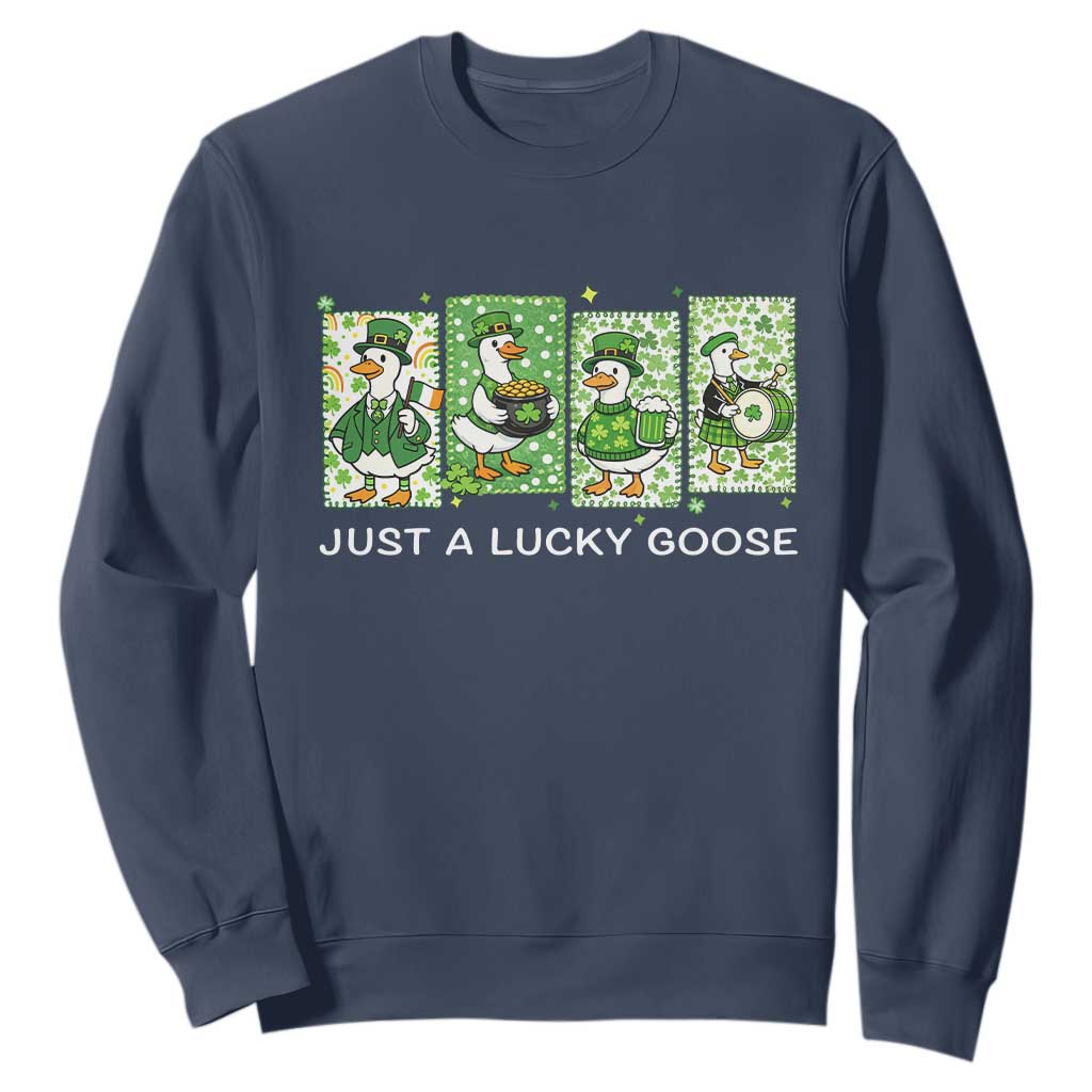 Just A Lucky Goose Sweatshirt Funny Irish Crew St Patricks Day TS12 Navy Print Your Wear