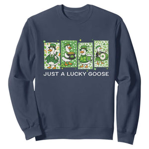 Just A Lucky Goose Sweatshirt Funny Irish Crew St Patricks Day TS12 Navy Print Your Wear