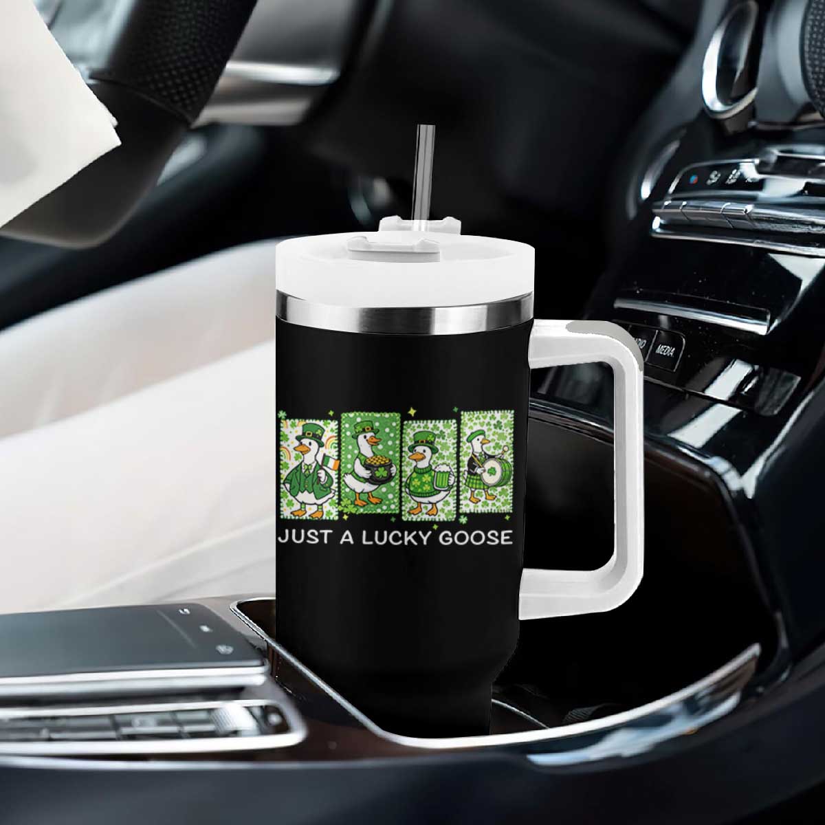 Just A Lucky Goose Tumbler With Handle Funny Irish Crew St Patricks Day TS12 Print Your Wear