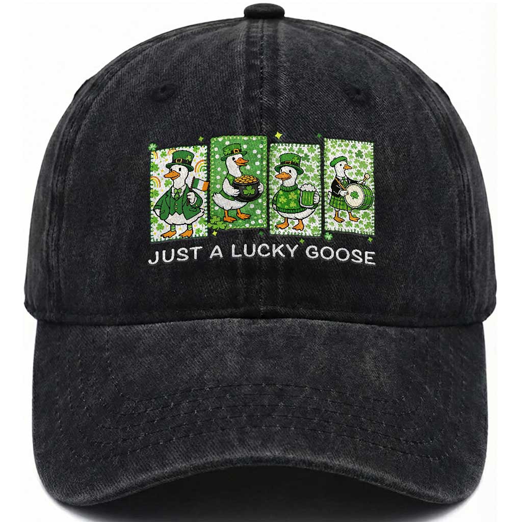 Just A Lucky Goose Washed Cotton Baseball Cap Funny Irish Crew St Patricks Day TS12 Print Your Wear