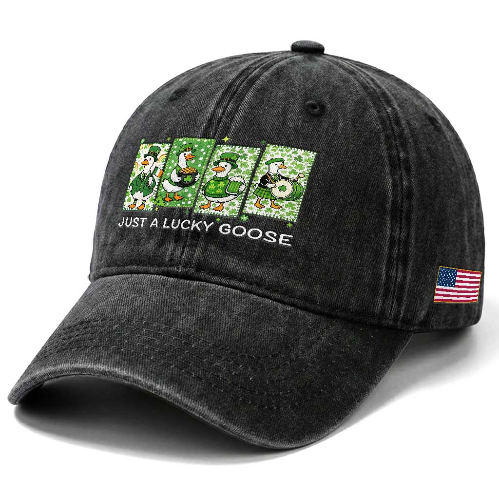 Just A Lucky Goose Washed Cotton Baseball Cap Funny Irish Crew St Patricks Day TS12 Print Your Wear