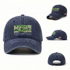 Just A Lucky Goose Washed Cotton Baseball Cap Funny Irish Crew St Patricks Day TS12 Washed Cap Universal Fit Navy Print Your Wear