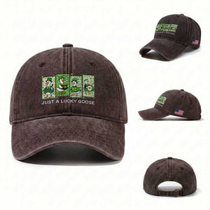 Just A Lucky Goose Washed Cotton Baseball Cap Funny Irish Crew St Patricks Day TS12 Washed Cap Universal Fit Dark Brown Print Your Wear