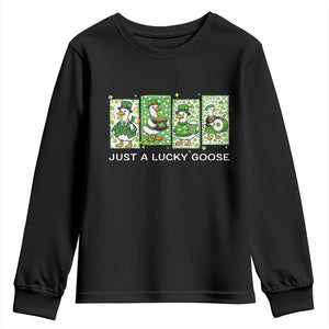 Just A Lucky Goose Youth Sweatshirt Funny Irish Crew St Patricks Day TS12 Black Print Your Wear