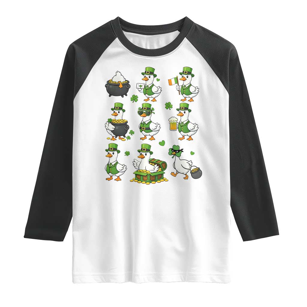 St Patricks Day Goose Crew Irish Celebration Raglan Shirt TS12 White Black Print Your Wear