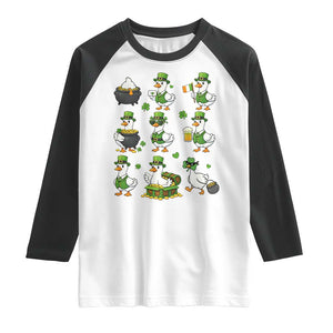St Patricks Day Goose Crew Irish Celebration Raglan Shirt TS12 White Black Print Your Wear