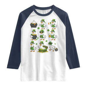 St Patricks Day Goose Crew Irish Celebration Raglan Shirt TS12 White Navy Print Your Wear