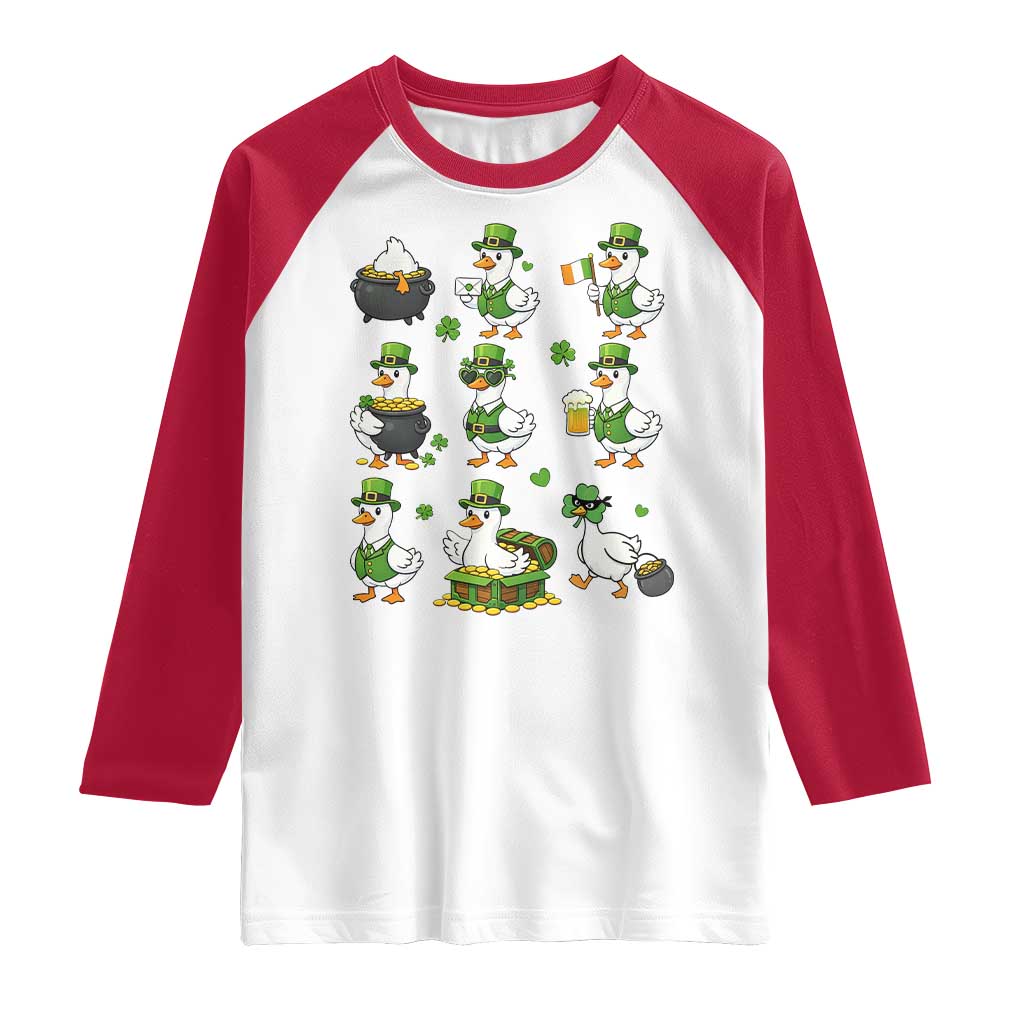 St Patricks Day Goose Crew Irish Celebration Raglan Shirt TS12 White Red Print Your Wear