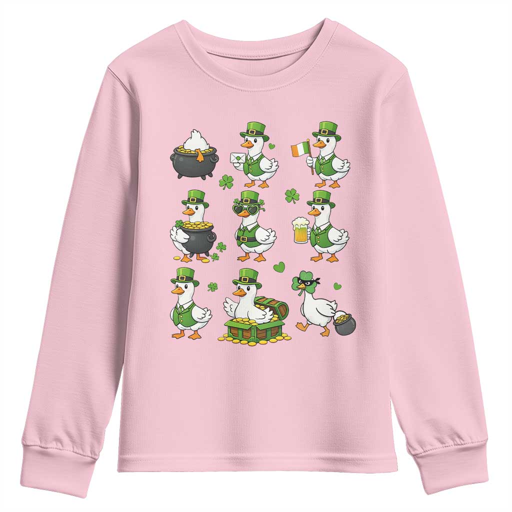 St Patricks Day Goose Crew Irish Celebration Youth Sweatshirt TS12 Light Pink Print Your Wear