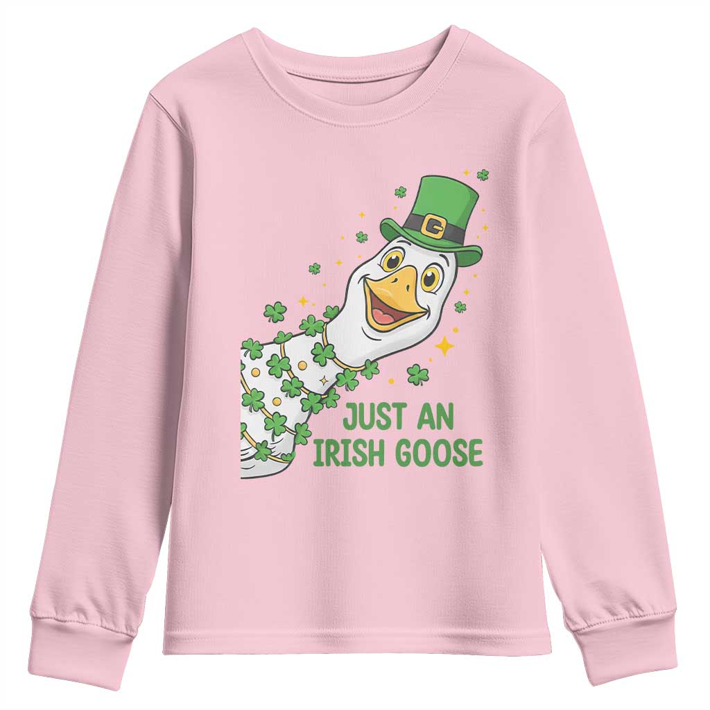 Just An Irish Goose Youth Sweatshirt Funny St Patricks Day TS12 Light Pink Print Your Wear