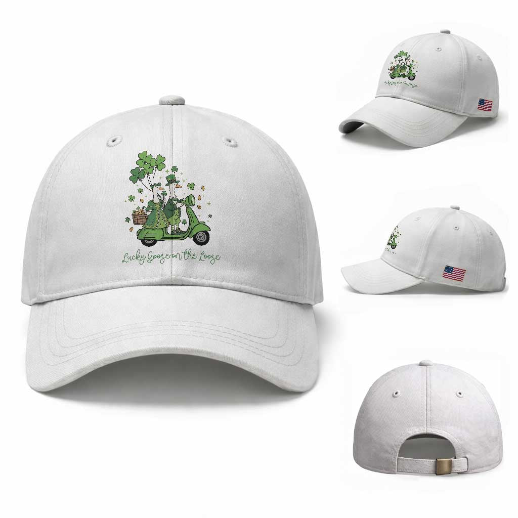 Lucky Goose On The Loose Baseball Cap St Patricks Day Irish Pride TS12 Baseball Cap Universal Fit White Print Your Wear