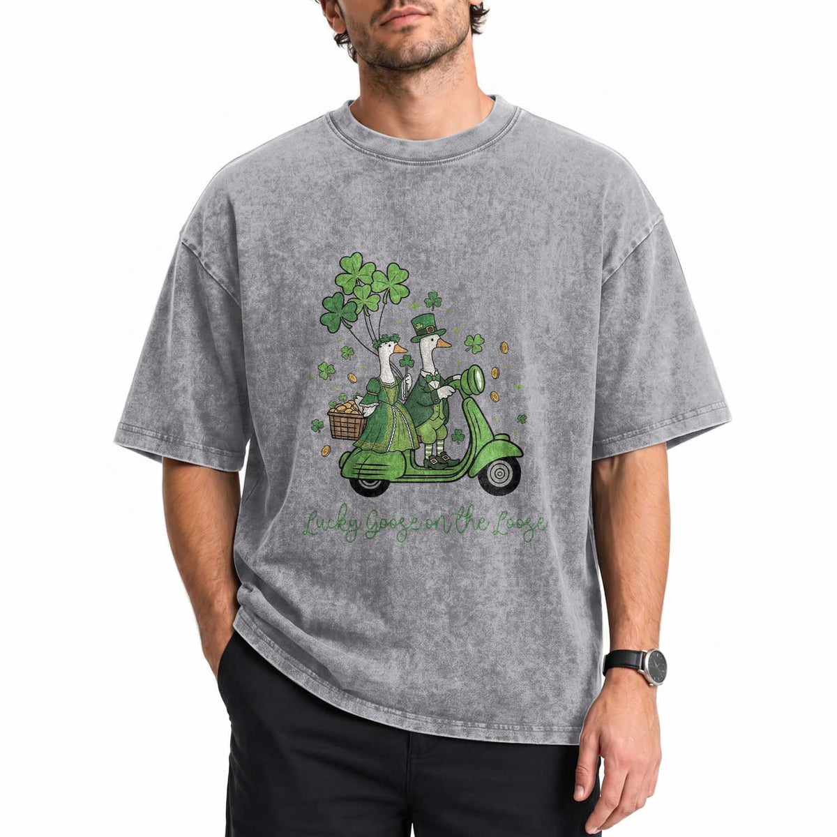 Lucky Goose On The Loose Washed Cotton T-Shirt St Patricks Day Irish Pride