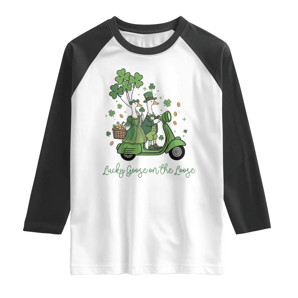 Lucky Goose On The Loose Raglan Shirt St Patricks Day Irish Pride TS12 White Black Print Your Wear