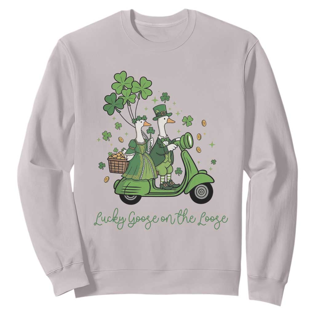 Lucky Goose On The Loose Sweatshirt St Patricks Day Irish Pride TS12 Ice Gray Print Your Wear