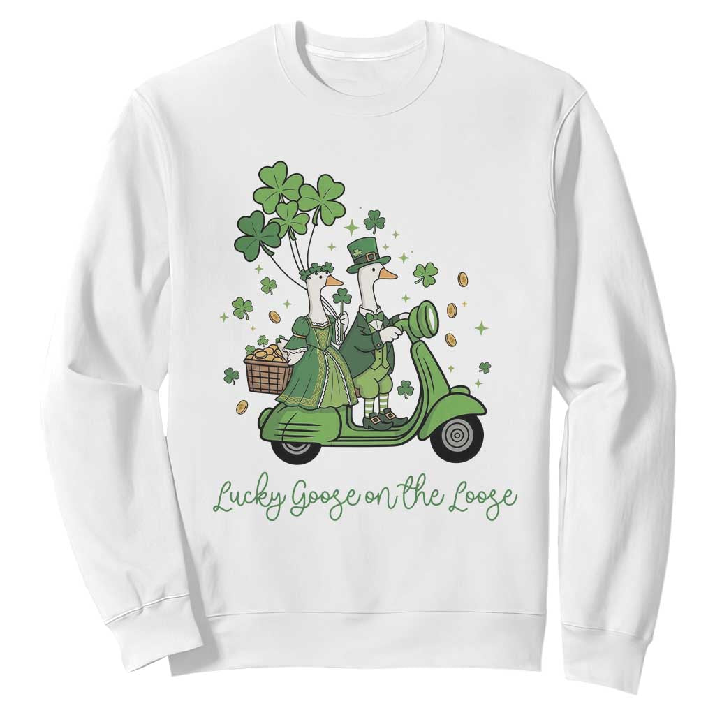 Lucky Goose On The Loose Sweatshirt St Patricks Day Irish Pride TS12 White Print Your Wear