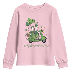 Lucky Goose On The Loose Youth Sweatshirt St Patricks Day Irish Pride TS12 Light Pink Print Your Wear