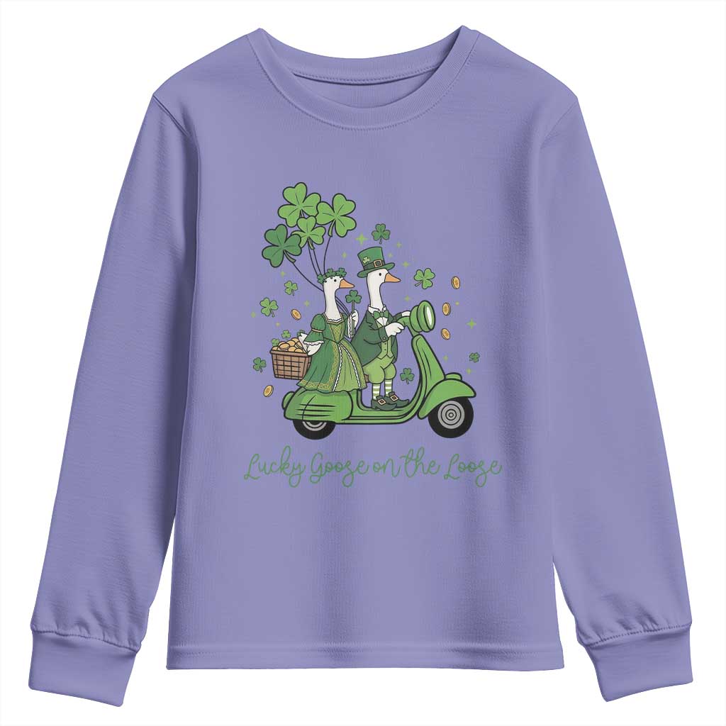 Lucky Goose On The Loose Youth Sweatshirt St Patricks Day Irish Pride TS12 Violet Print Your Wear