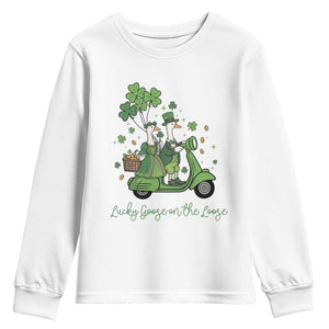 Lucky Goose On The Loose Youth Sweatshirt St Patricks Day Irish Pride TS12 White Print Your Wear