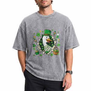 Funny Silly Irish Goose Washed Cotton T-Shirt St Patricks Day Celebration