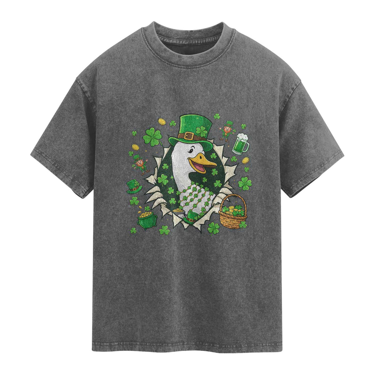 Funny Silly Irish Goose Washed Cotton T-Shirt St Patricks Day Celebration