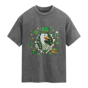 Funny Silly Irish Goose Washed Cotton T-Shirt St Patricks Day Celebration