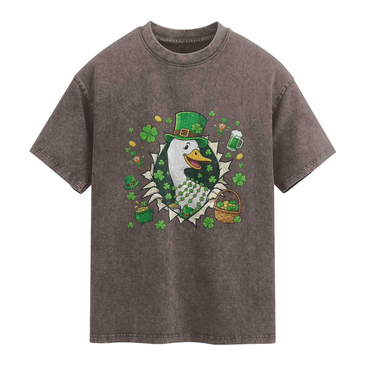 Funny Silly Irish Goose Washed Cotton T-Shirt St Patricks Day Celebration