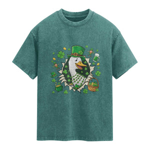 Funny Silly Irish Goose Washed Cotton T-Shirt St Patricks Day Celebration