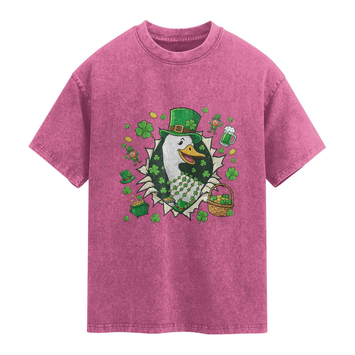 Funny Silly Irish Goose Washed Cotton T-Shirt St Patricks Day Celebration
