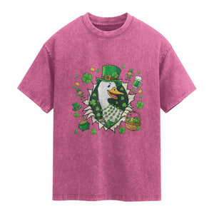 Funny Silly Irish Goose Washed Cotton T-Shirt St Patricks Day Celebration