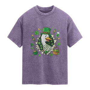 Funny Silly Irish Goose Washed Cotton T-Shirt St Patricks Day Celebration