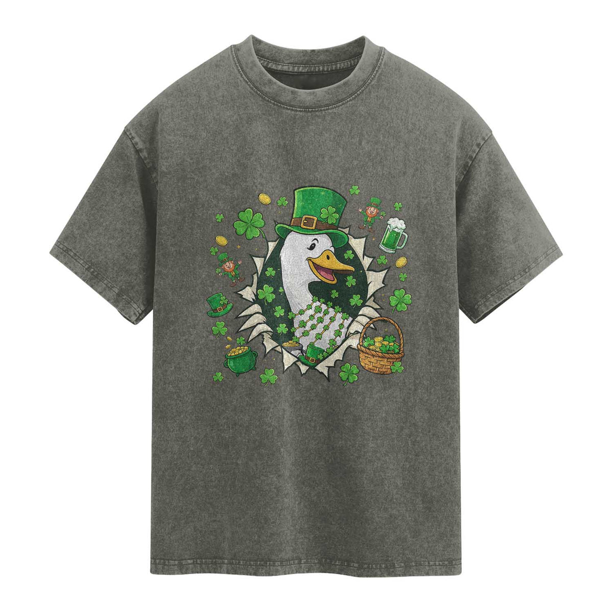 Funny Silly Irish Goose Washed Cotton T-Shirt St Patricks Day Celebration