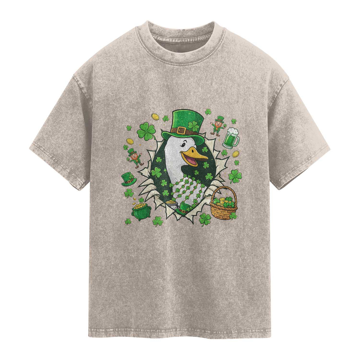 Funny Silly Irish Goose Washed Cotton T-Shirt St Patricks Day Celebration