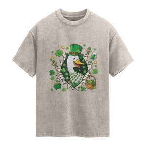 Funny Silly Irish Goose Washed Cotton T-Shirt St Patricks Day Celebration
