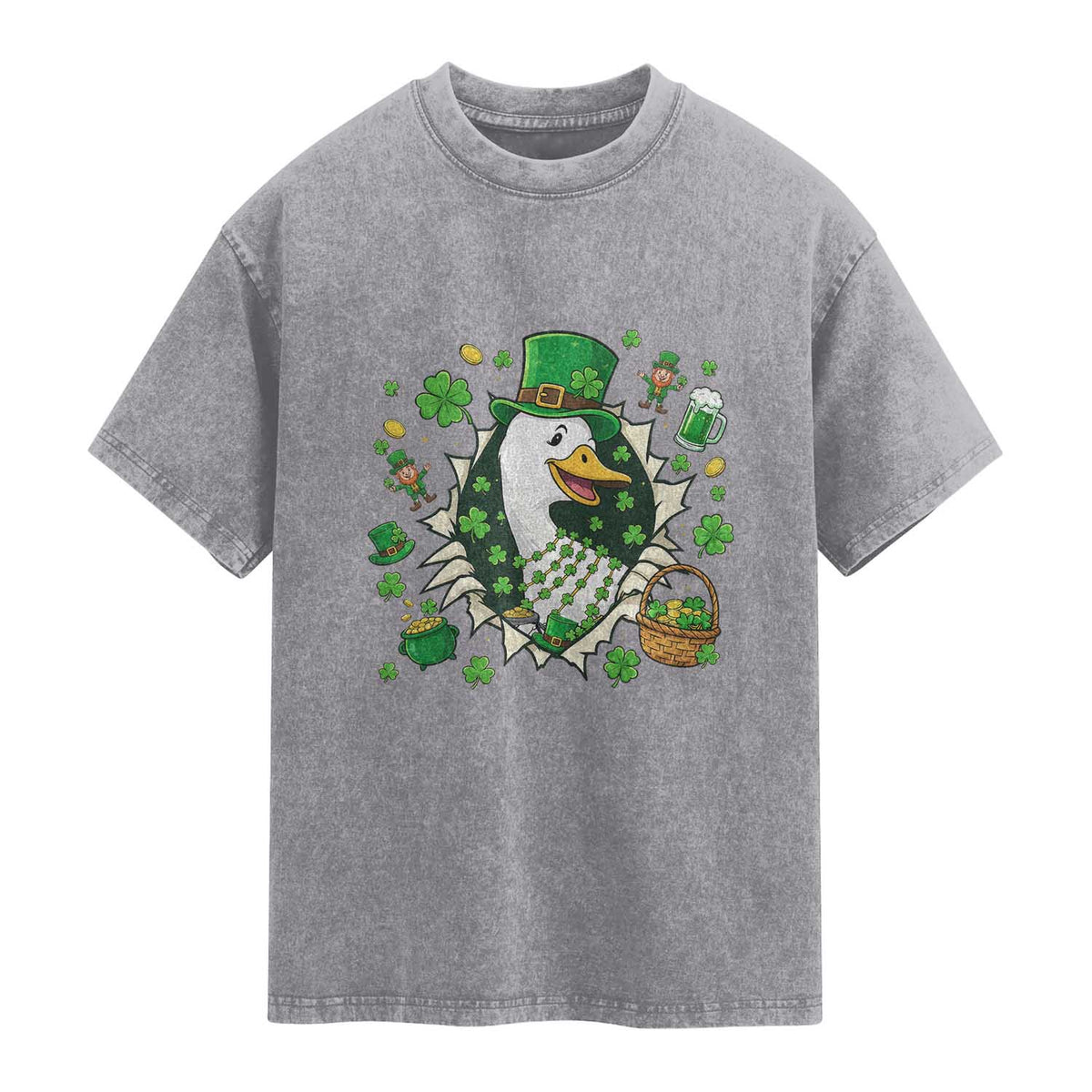Funny Silly Irish Goose Washed Cotton T-Shirt St Patricks Day Celebration