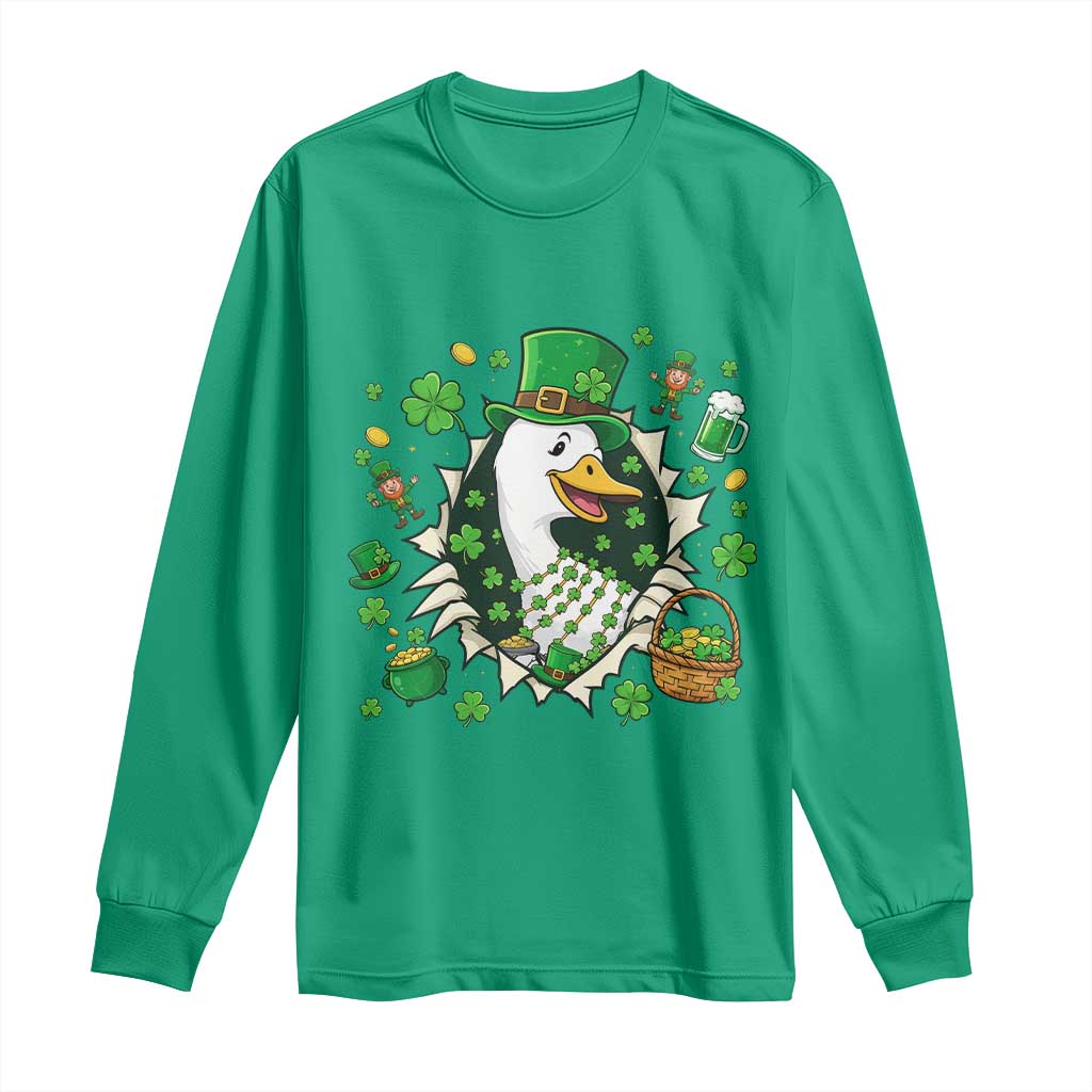 Funny Silly Irish Goose Long Sleeve Shirt St Patricks Day Celebration TS12 Irish Green Print Your Wear