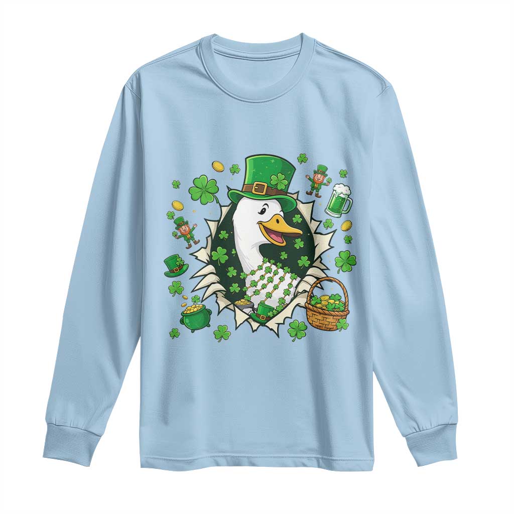 Funny Silly Irish Goose Long Sleeve Shirt St Patricks Day Celebration TS12 Light Blue Print Your Wear