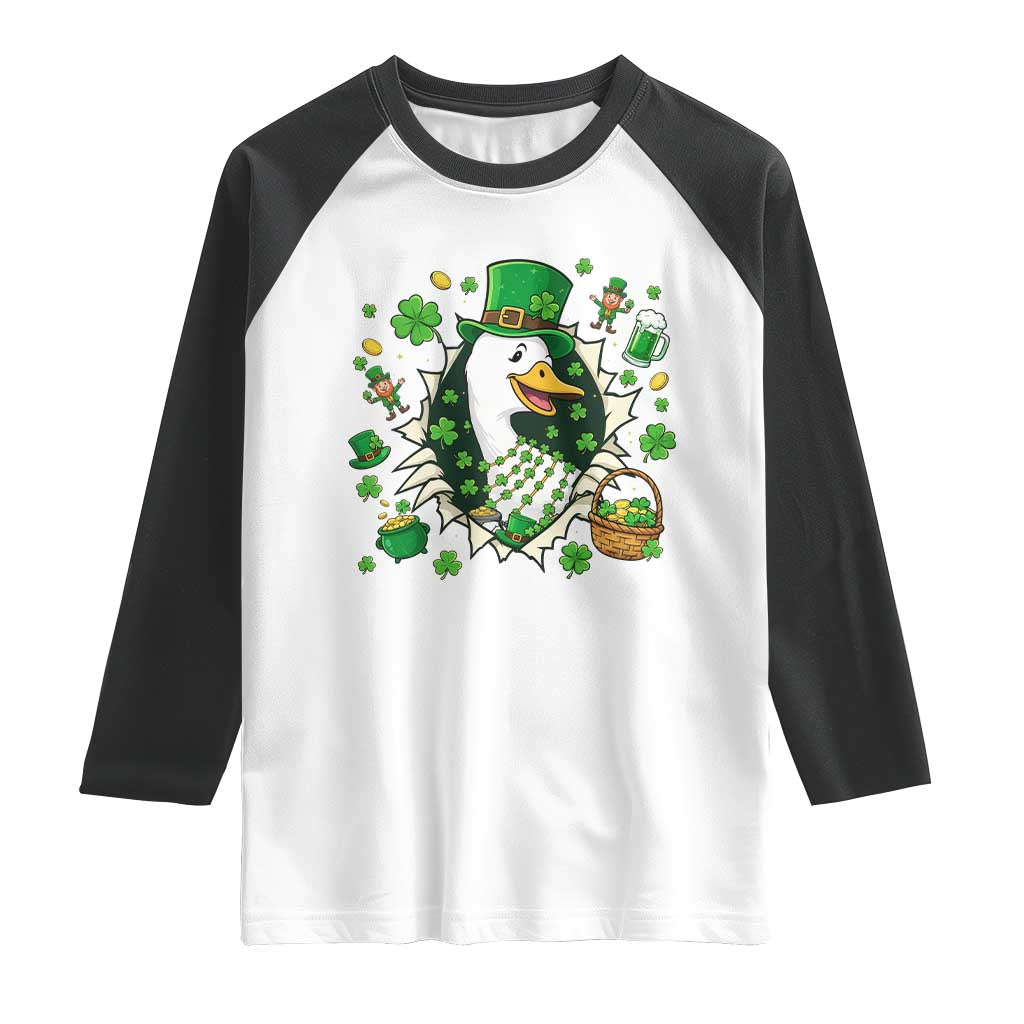 Funny Silly Irish Goose Raglan Shirt St Patricks Day Celebration TS12 White Black Print Your Wear
