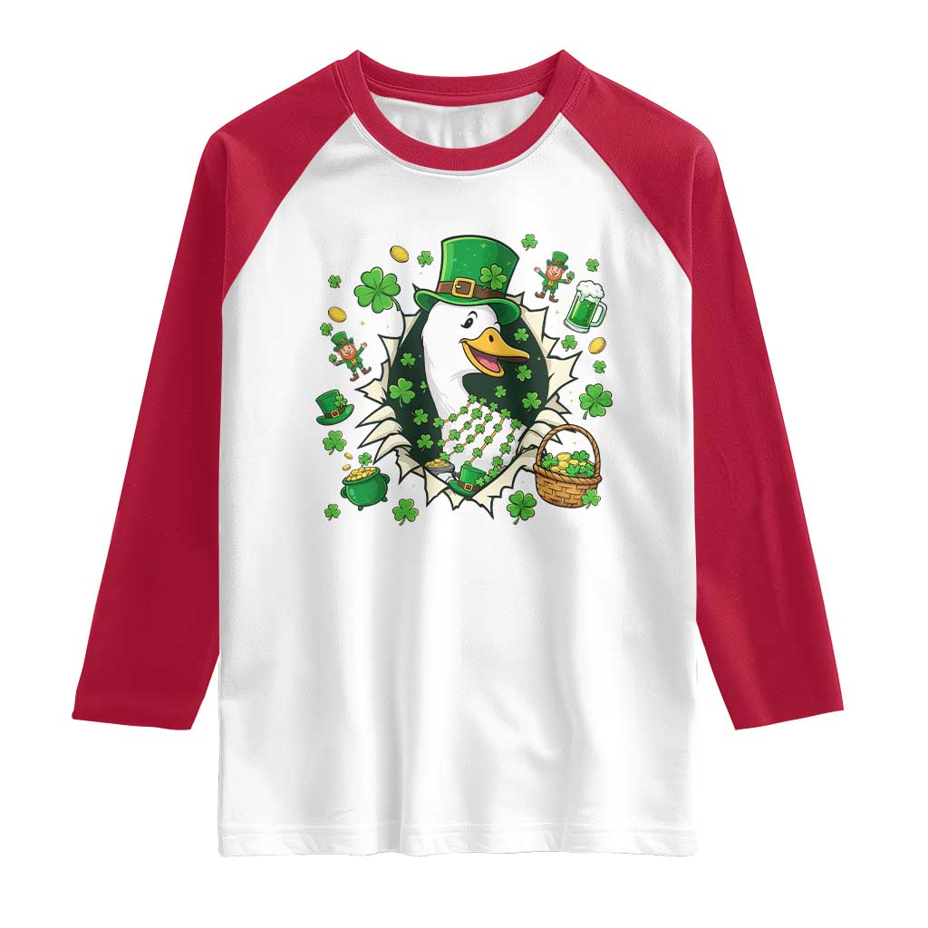 Funny Silly Irish Goose Raglan Shirt St Patricks Day Celebration TS12 White Red Print Your Wear