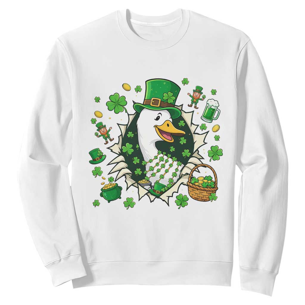 Funny Silly Irish Goose Sweatshirt St Patricks Day Celebration TS12 White Print Your Wear