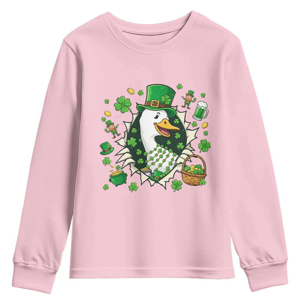 Funny Silly Irish Goose Youth Sweatshirt St Patricks Day Celebration TS12 Light Pink Print Your Wear