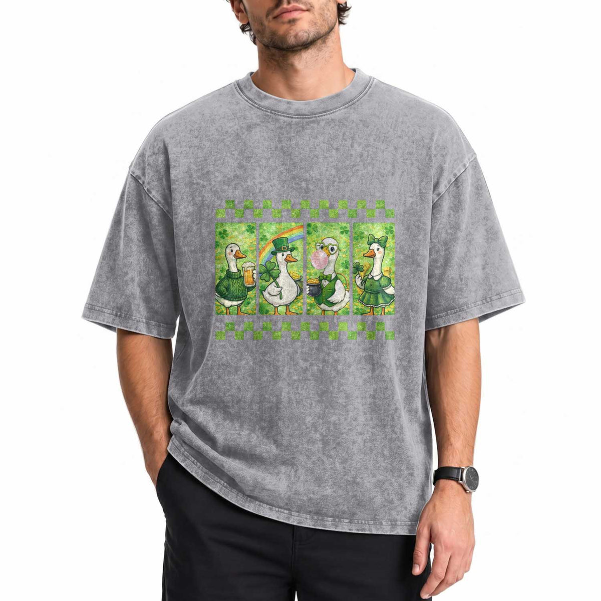 Funny Silly Irish Goose Washed Cotton T-Shirt St Patricks Day Goose Lover Gift