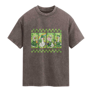 Funny Silly Irish Goose Washed Cotton T-Shirt St Patricks Day Goose Lover Gift