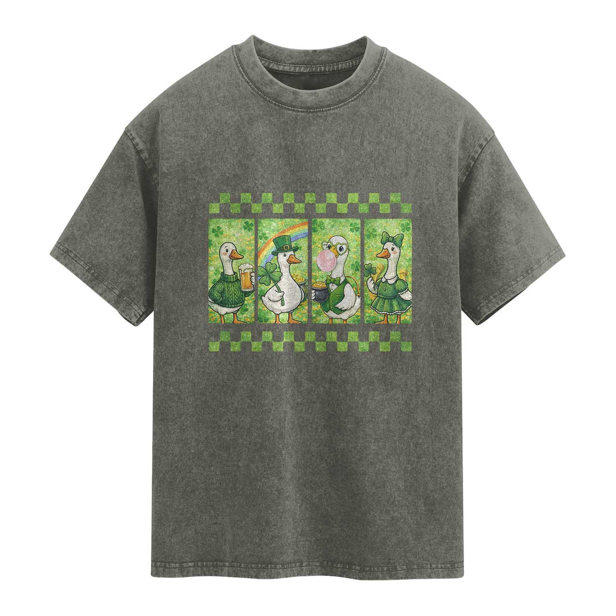 Funny Silly Irish Goose Washed Cotton T-Shirt St Patricks Day Goose Lover Gift